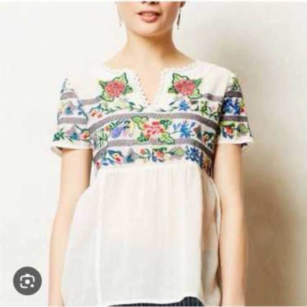 Vanessa Virginia Moineau Bouquet Embroidered Top/ Ivory Anthropologie